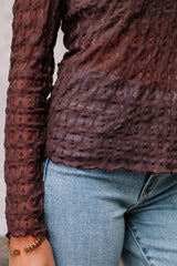 Ruth Sheer Mesh Patterned Lettuce Trim Top