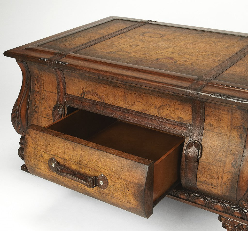 38" Brown Wood Coffee Table With Drawer-3