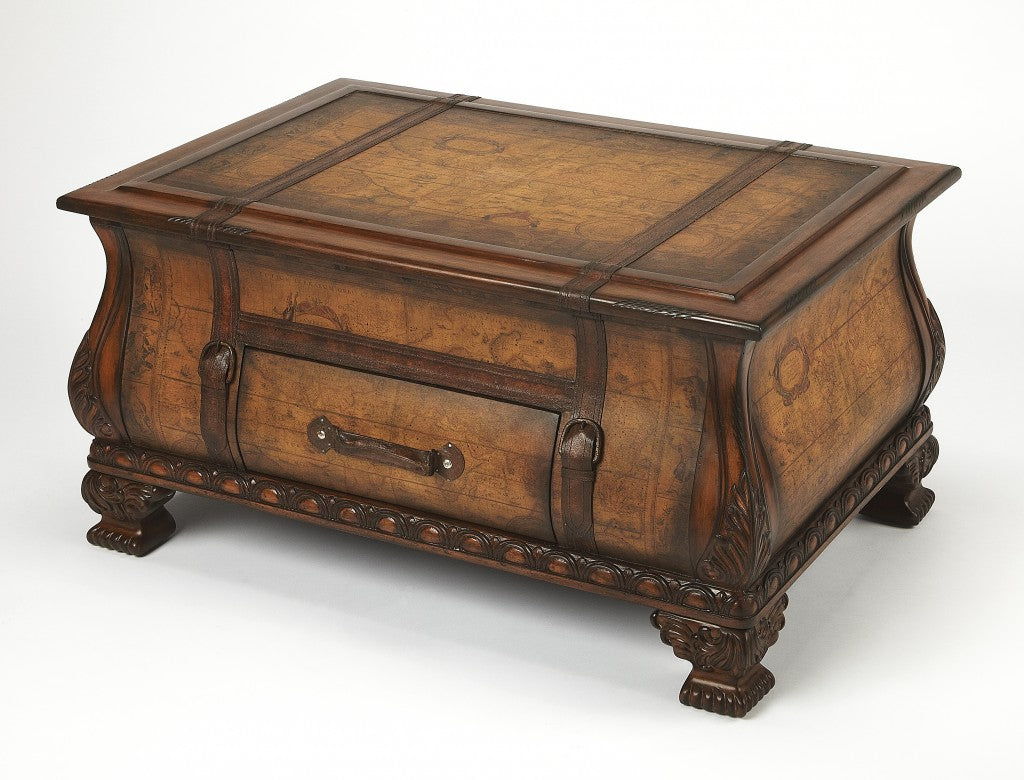 38" Brown Wood Coffee Table With Drawer-0
