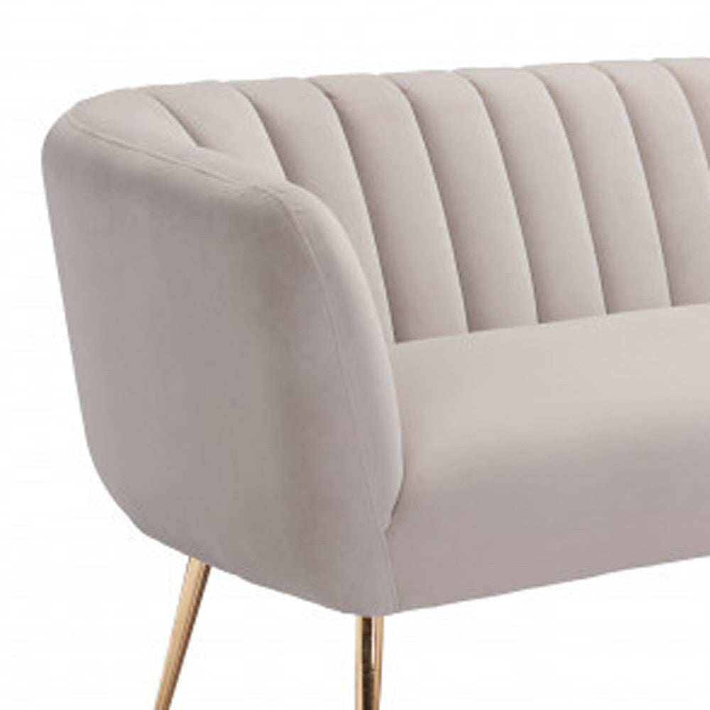 70" Beige Velvet Sofa With Gold Legs-6