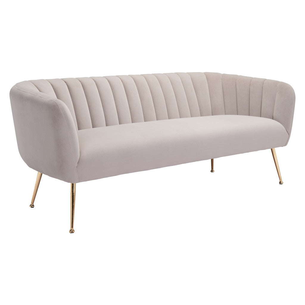 70" Beige Velvet Sofa With Gold Legs-0
