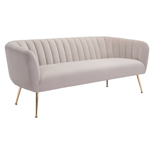 70" Beige Velvet Sofa With Gold Legs-0