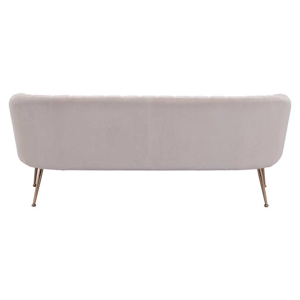 70" Beige Velvet Sofa With Gold Legs-3