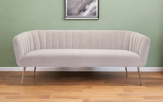 70" Beige Velvet Sofa With Gold Legs-1