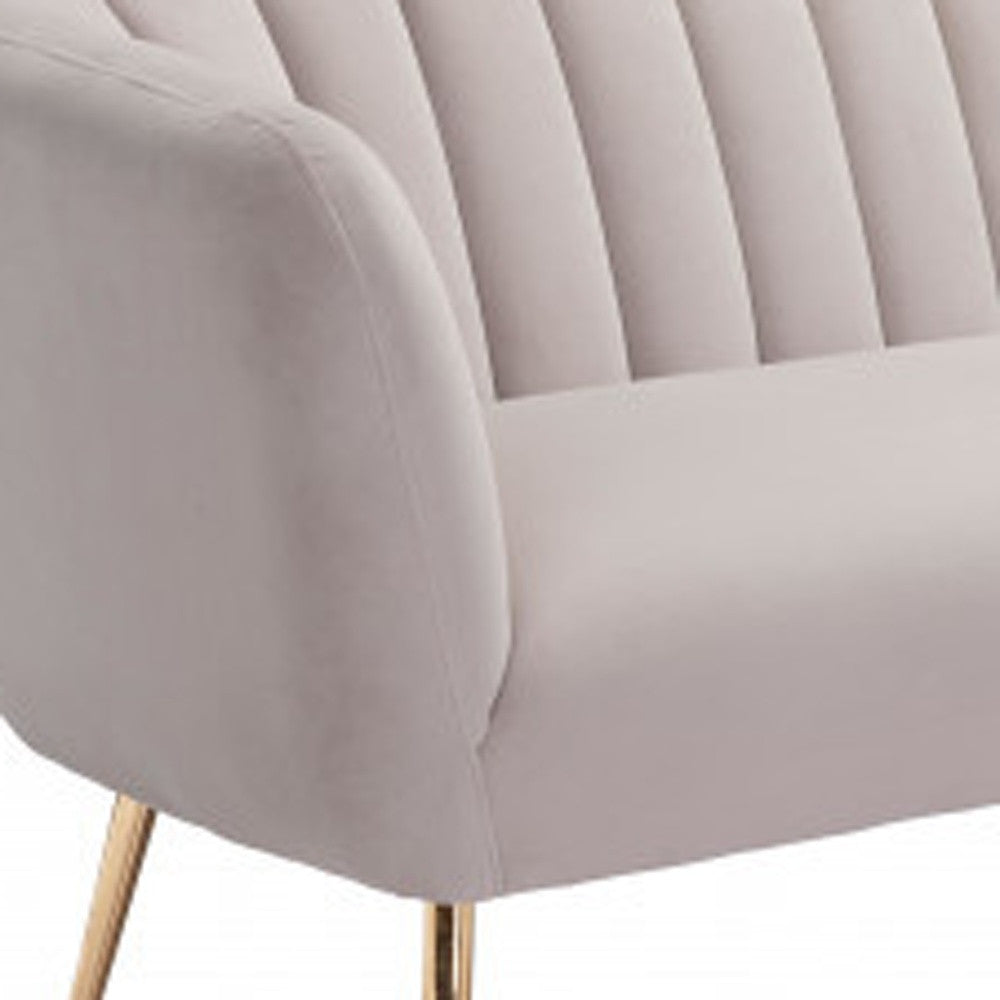 70" Beige Velvet Sofa With Gold Legs-5
