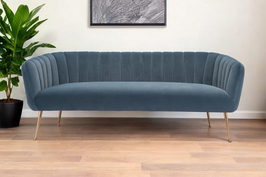 70" Gray Velvet Sofa With Gold Legs-1