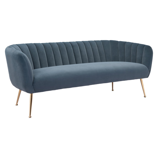 70" Gray Velvet Sofa With Gold Legs-0
