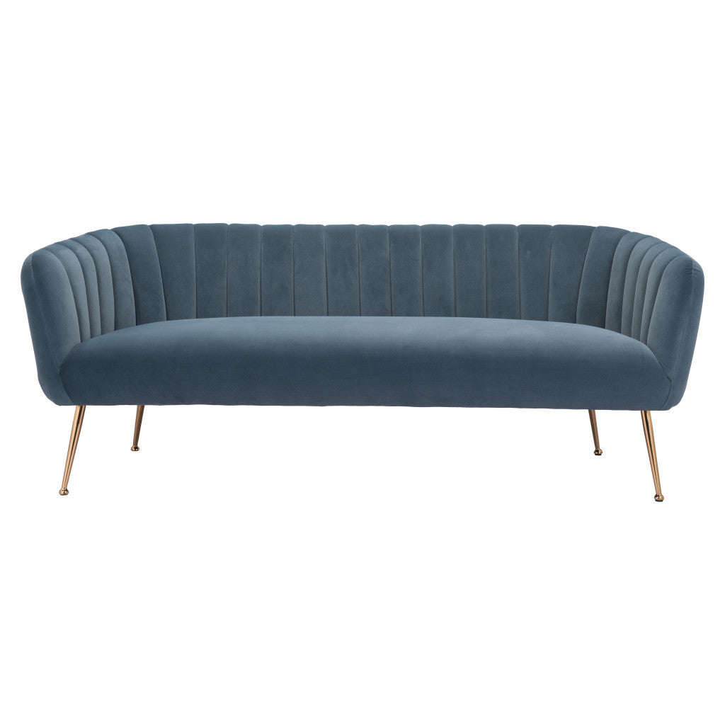 70" Gray Velvet Sofa With Gold Legs-2