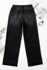 Denim Raw Hem Straight Leg Jeans