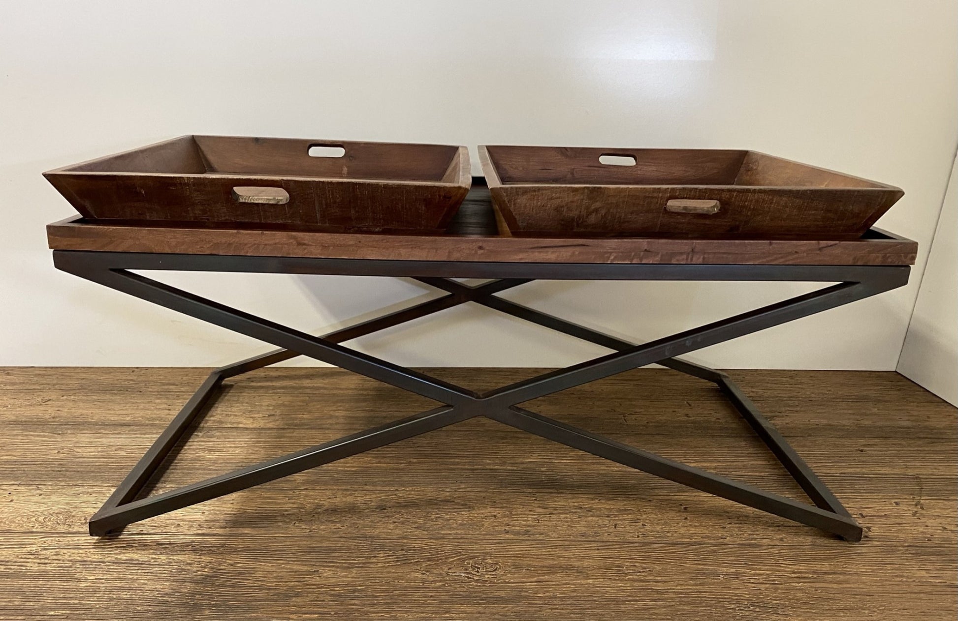 27" Brown And Black Solid Wood Cross Legs Coffee Table-7