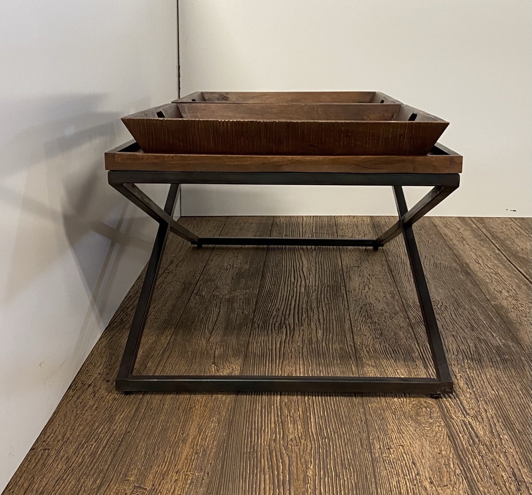 27" Brown And Black Solid Wood Cross Legs Coffee Table-8