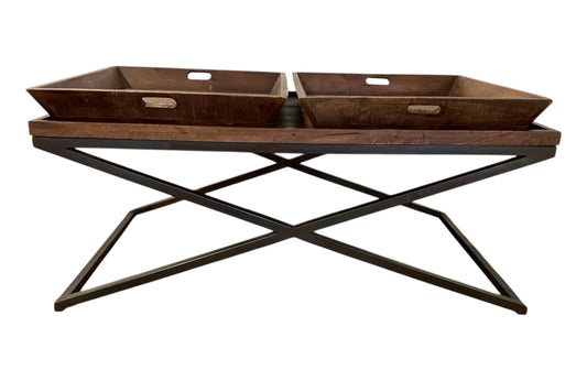 27" Brown And Black Solid Wood Cross Legs Coffee Table-1