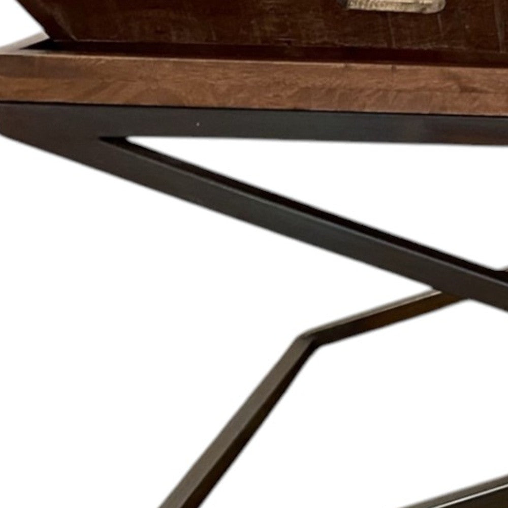 27" Brown And Black Solid Wood Cross Legs Coffee Table-5