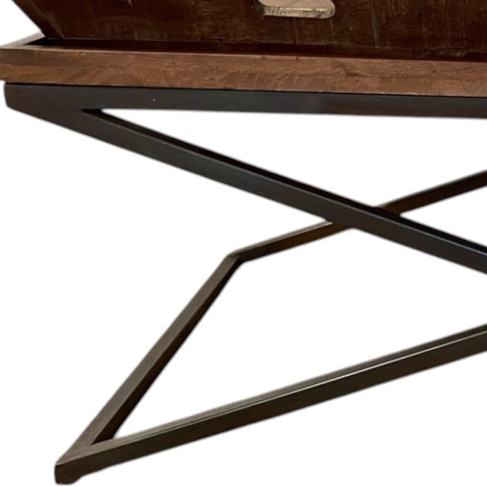 27" Brown And Black Solid Wood Cross Legs Coffee Table-6