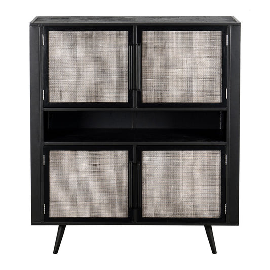 51" Black And Natural Wood And Rattan Accent Cabinet-1