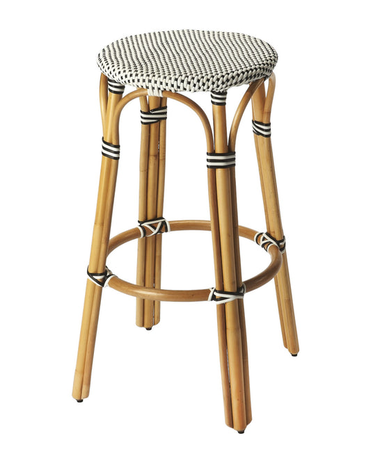 30" Natural Black and White Rattan Backless Bar Height Bar Chair-1