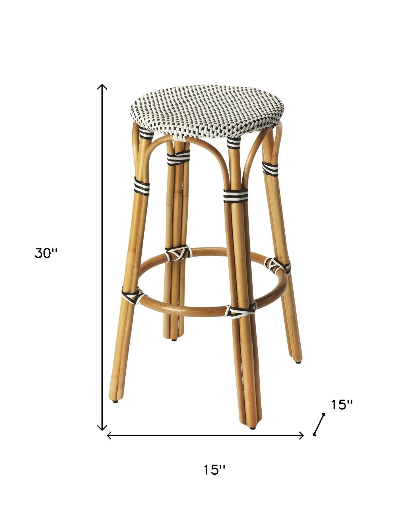 30" Natural Black and White Rattan Backless Bar Height Bar Chair-4