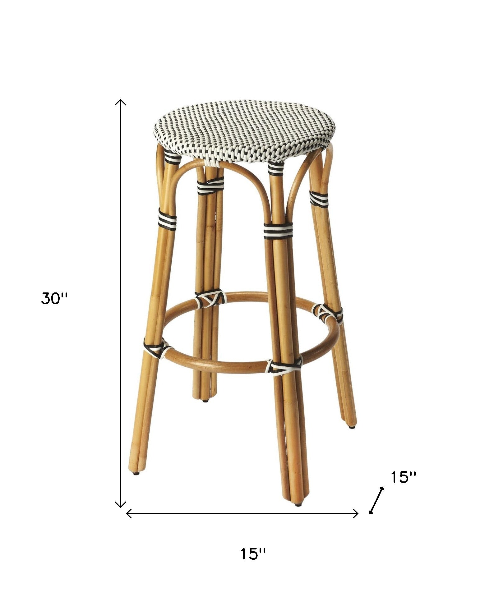 30" Natural Black and White Rattan Backless Bar Height Bar Chair-4