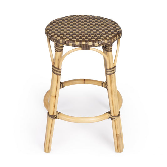24" Natural and Brown Rattan Backless Counter Height Bar Chair-1