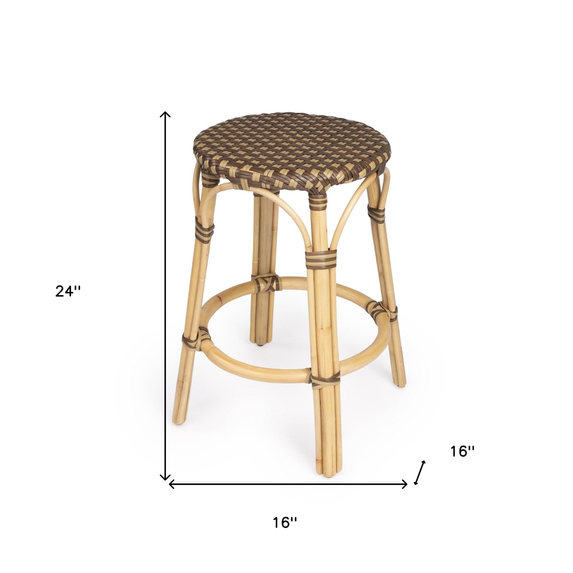 24" Natural and Brown Rattan Backless Counter Height Bar Chair-6