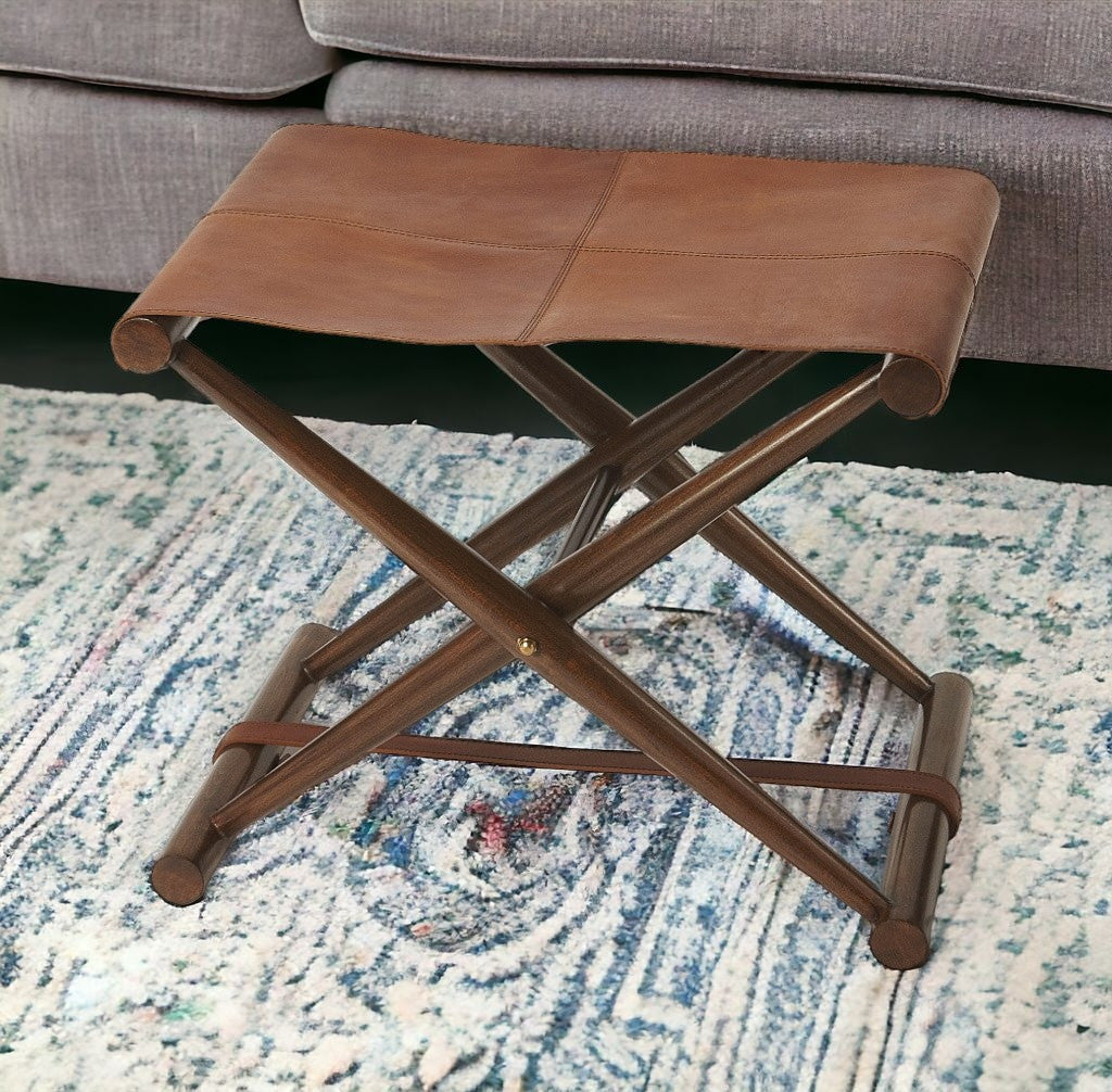 24" Brown Faux Leather Ottoman-0