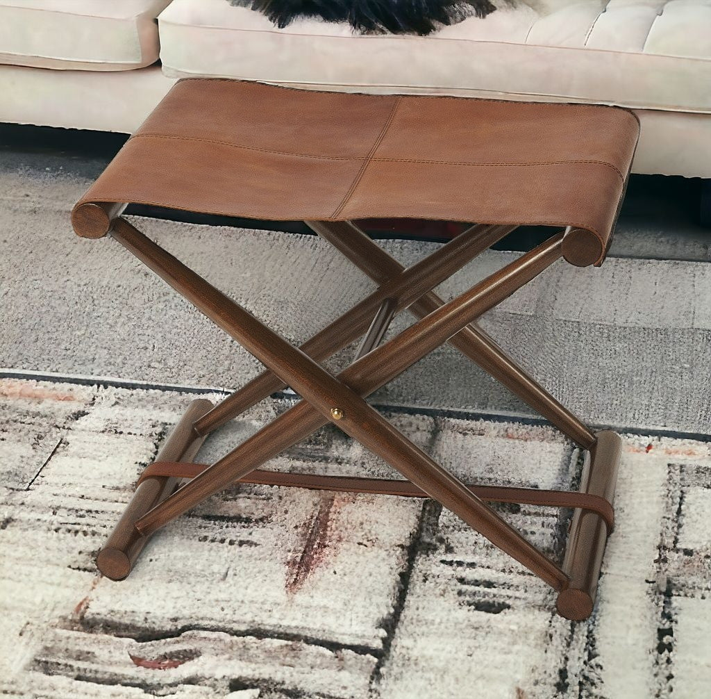 24" Brown Faux Leather Ottoman-2