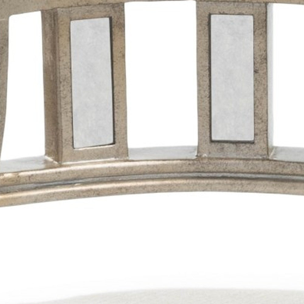 21" Cream Linen And Silver Metallic Round Ottoman-8