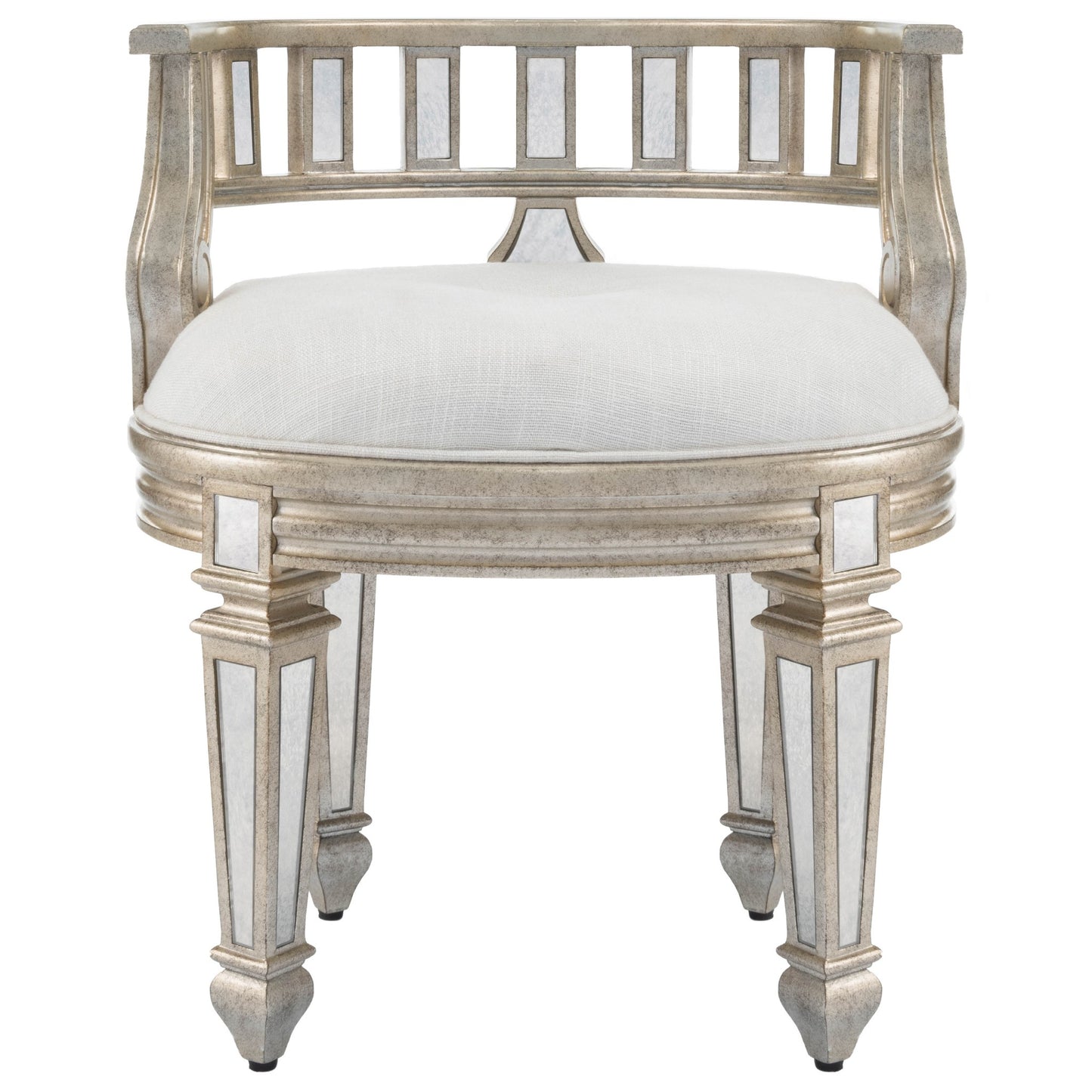 21" Cream Linen And Silver Metallic Round Ottoman-2