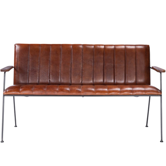53" Brown and Black Upholstered Faux Leather Distressed Bench-0