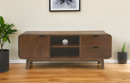 50" Brown Solid Wood Enclosed and Open Storage TV Stand-1