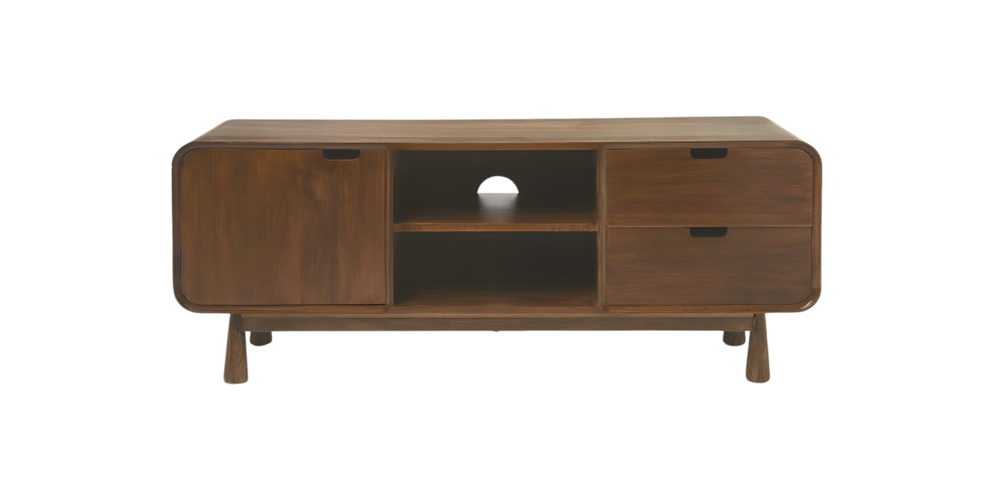 50" Brown Solid Wood Enclosed and Open Storage TV Stand-2