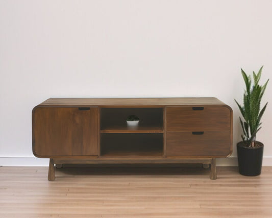 50" Brown Solid Wood Enclosed and Open Storage TV Stand-0