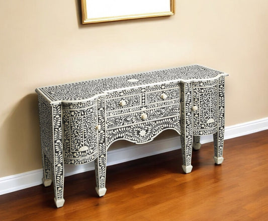 57" Black Wood Three Drawer Sideboard with Two Doors-0