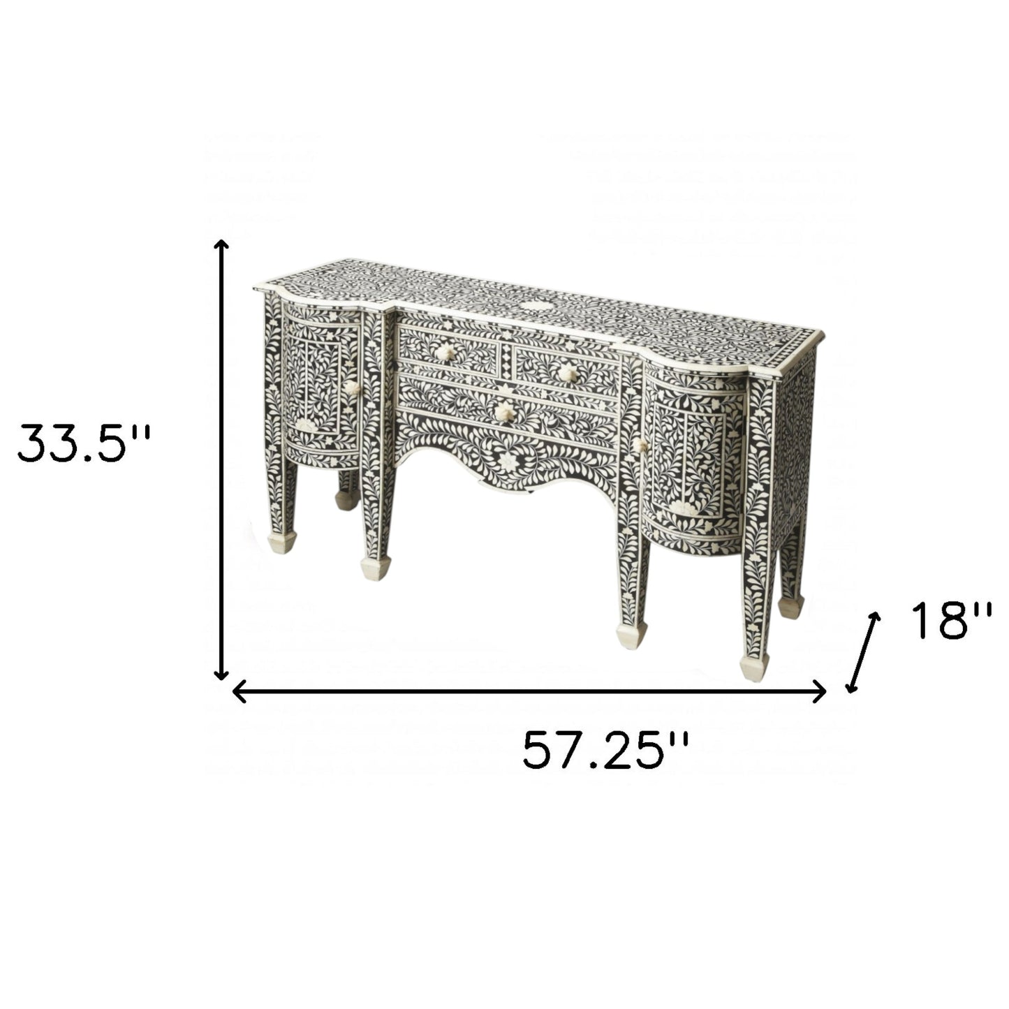 57" Black Wood Three Drawer Sideboard with Two Doors-5