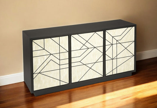 59" Natural and Black Sideboard with Three Doors-1