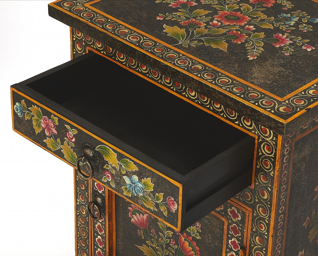 18" Dark Brown Solid Wood Frame Accent Cabinet With Two Drawers-6