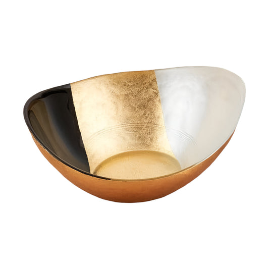 6" Gold Black And White Oval Glass Bowl-1