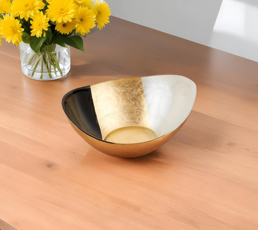 6" Gold Black And White Oval Glass Bowl-0