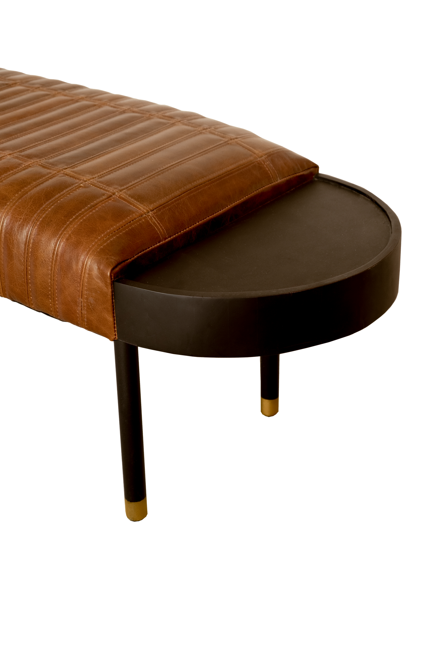 Warm Brown Leather And Solid Wood Bench-4