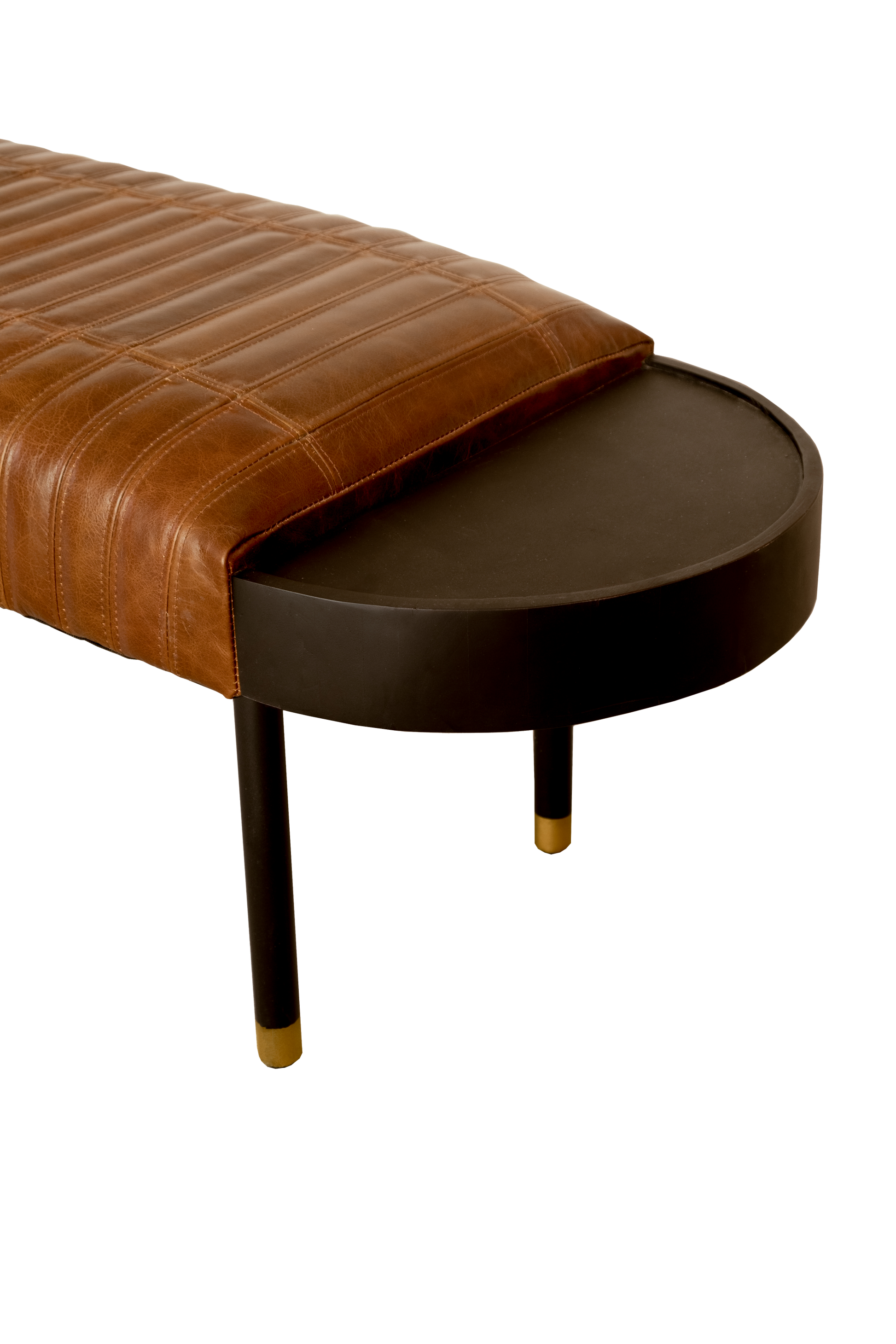 Warm Brown Leather And Solid Wood Bench-4