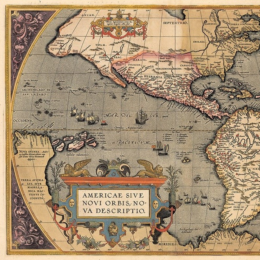 Vintage 1598 Map Of The Americas Unframed Print Wall Art-4