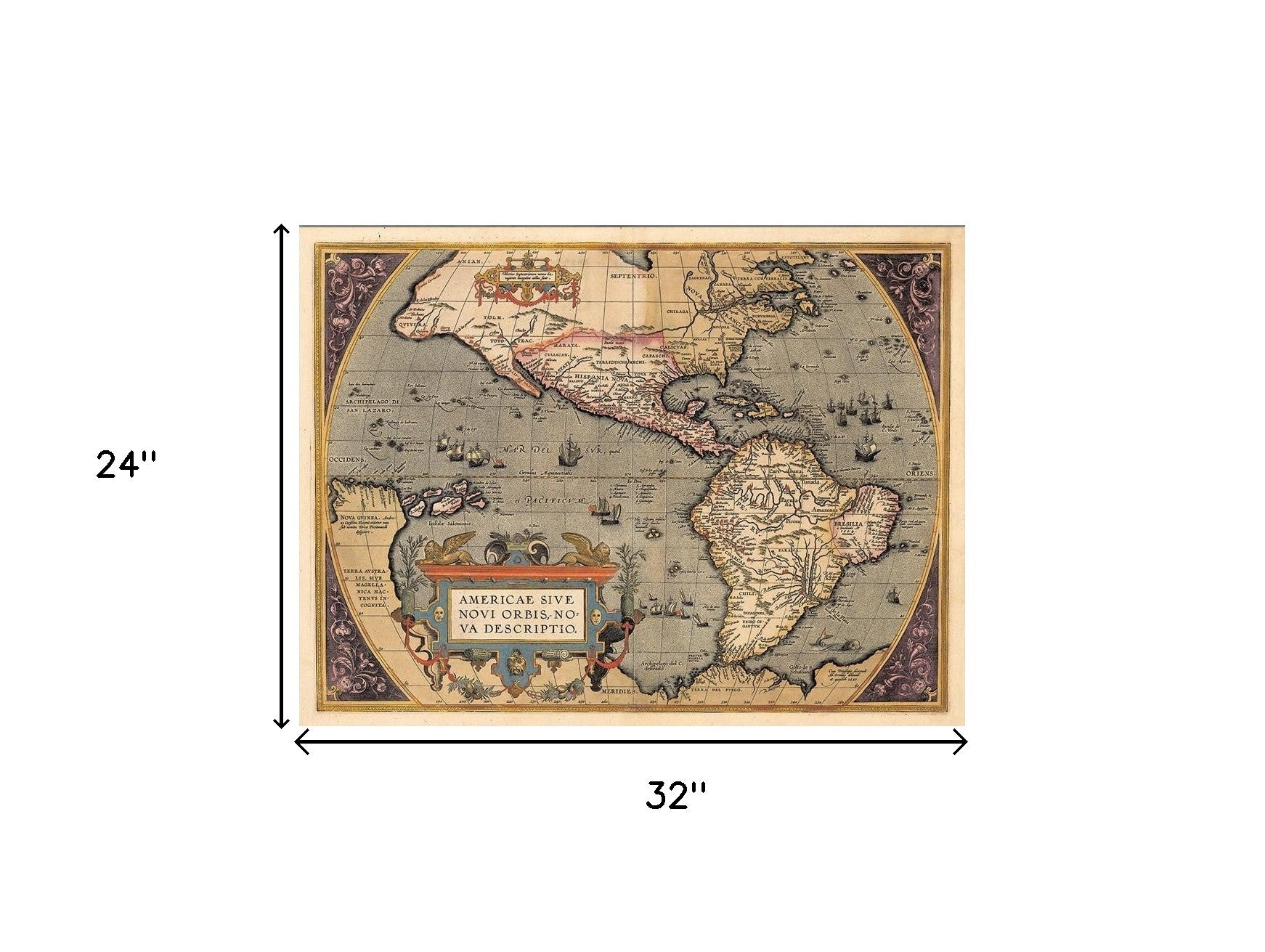 Vintage 1598 Map Of The Americas Unframed Print Wall Art-7