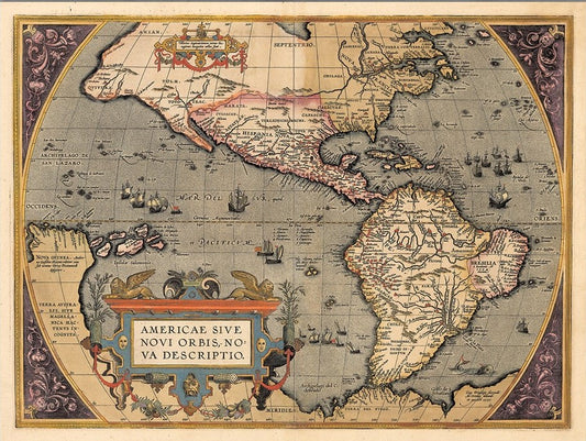 Vintage 1598 Map Of The Americas Unframed Print Wall Art-0