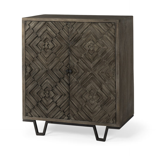 16" Black and Dark Brown Accent Cabinet With One Shelf-0