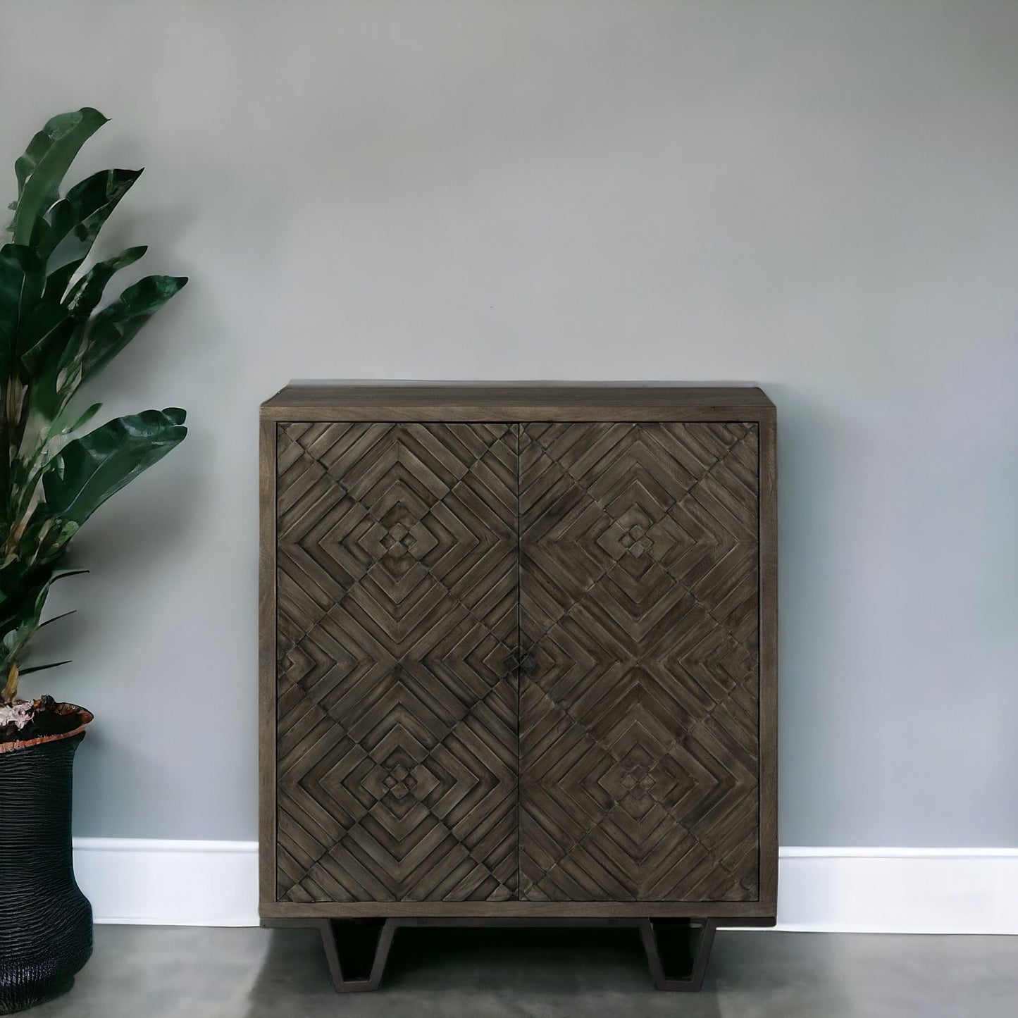 16" Black and Dark Brown Accent Cabinet With One Shelf-1