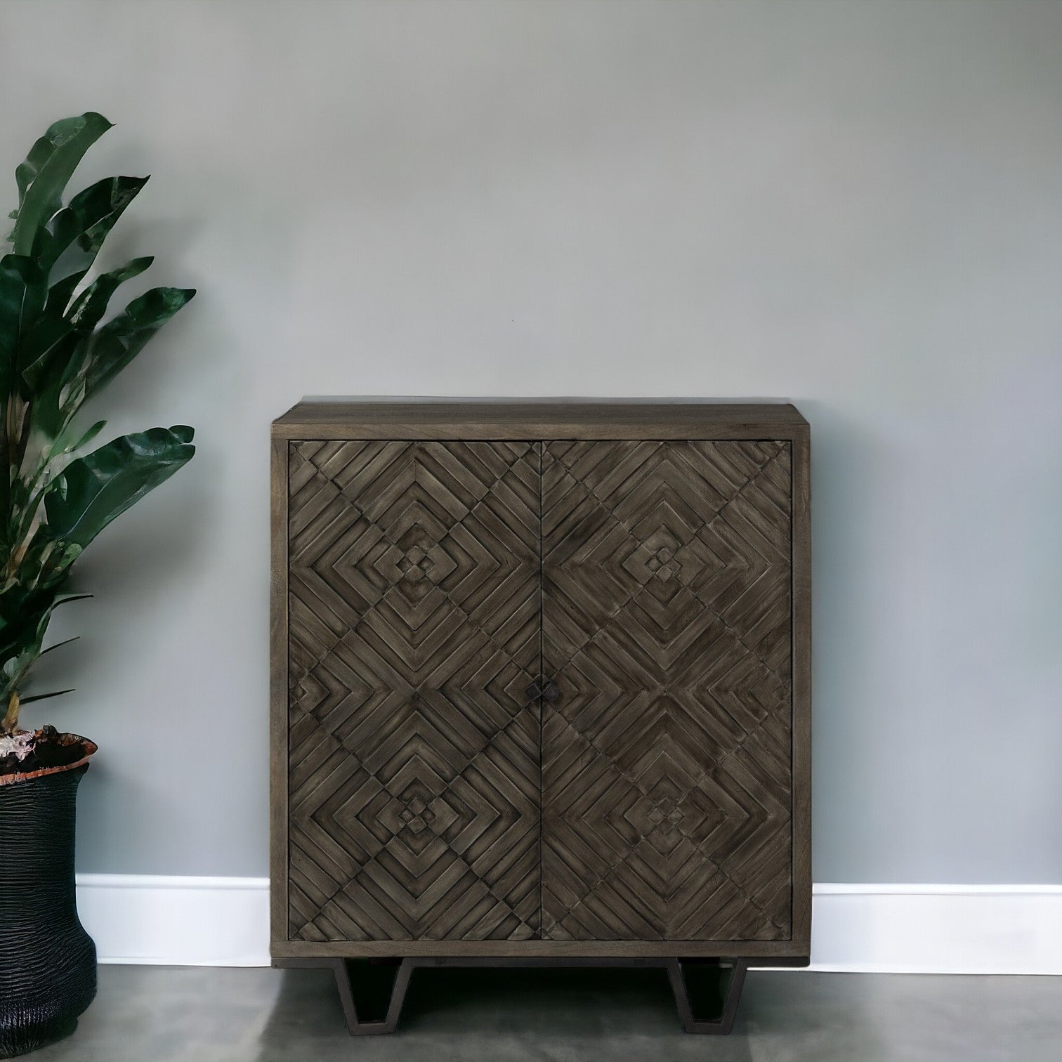 16" Black and Dark Brown Accent Cabinet With One Shelf-1