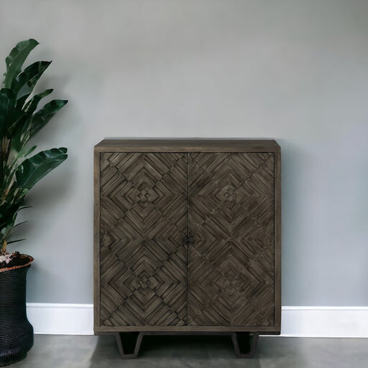 16" Black and Dark Brown Accent Cabinet With One Shelf-1