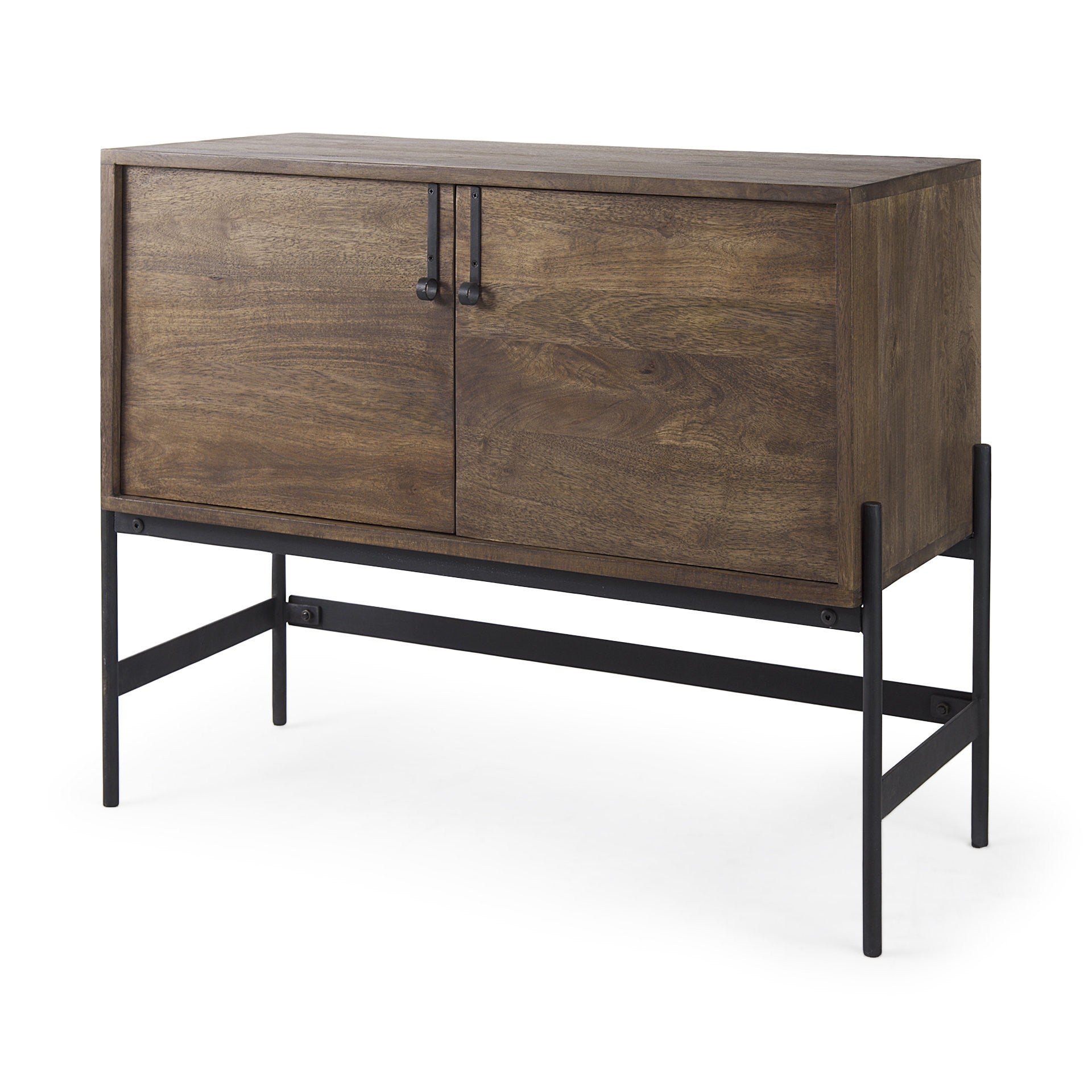 Dark Brown Two Door Cabinet With Metal Legs-1