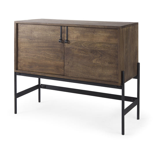 Dark Brown Two Door Cabinet With Metal Legs-1