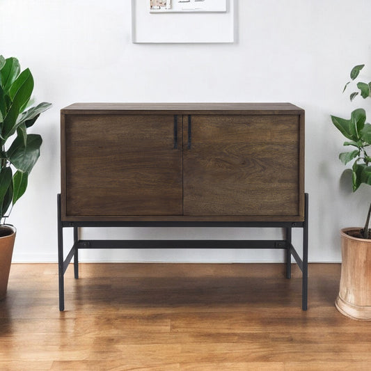 Dark Brown Two Door Cabinet With Metal Legs-0
